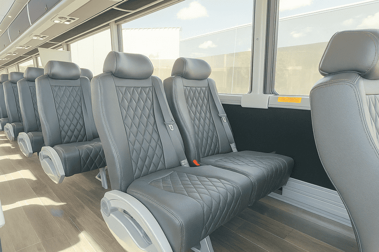 interior of Modesto Minibus Company charter bus