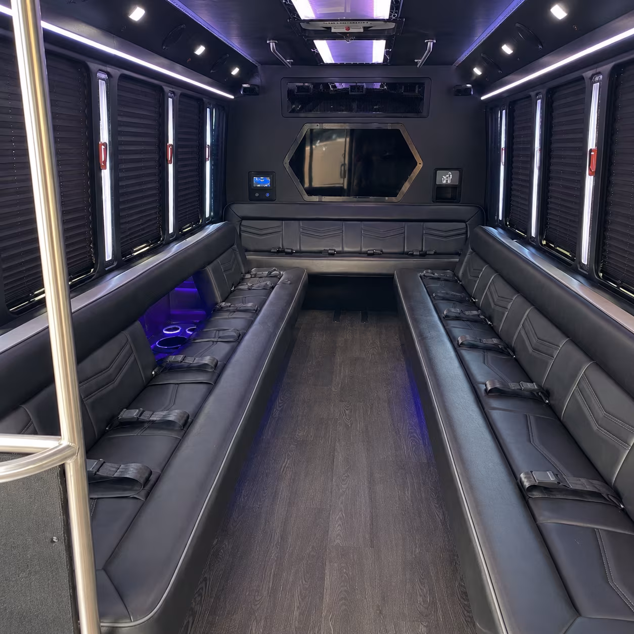 modesto 18 passenger party bus interior